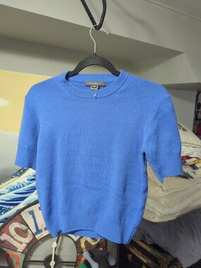 French Connection Margo Crew Neck Short  Sleeve Sweater Blue Top sz XS